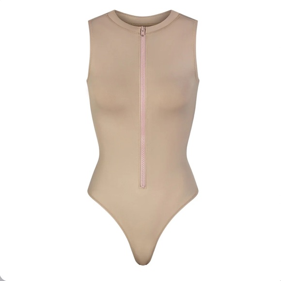 SKIMS Signature Swim Zip Front Sleeveless One Piece Swimsuit Desert NWT - Picture 5 of 10